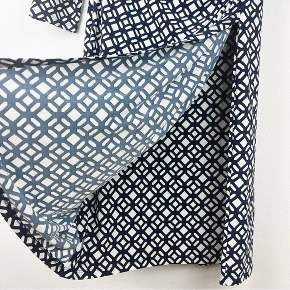 Lauren Ralph Lauren V-Neck Faux Wrap Dress Navy White Size 6 - Picture 10 of 15